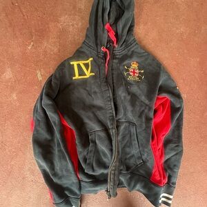 Navy & Red Polo Hooded Zip-Up Sweatshirt with Crest Size Large